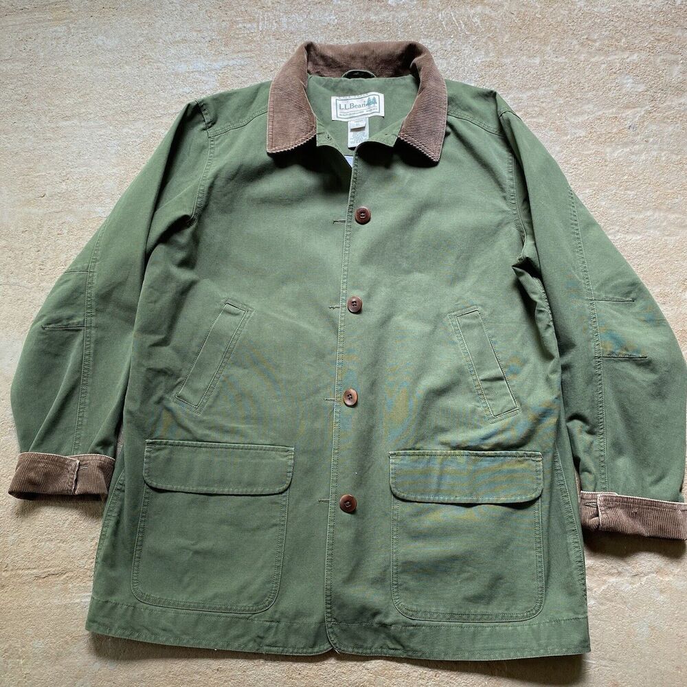 L.L. Bean Field Chore Barn Jacket Women's XL Green Lined Corduroy Trim